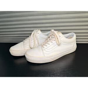 Vans Old Skool White Leather Sneakers Womens 6 / Mens 4.5 Low Top Skate Shoes